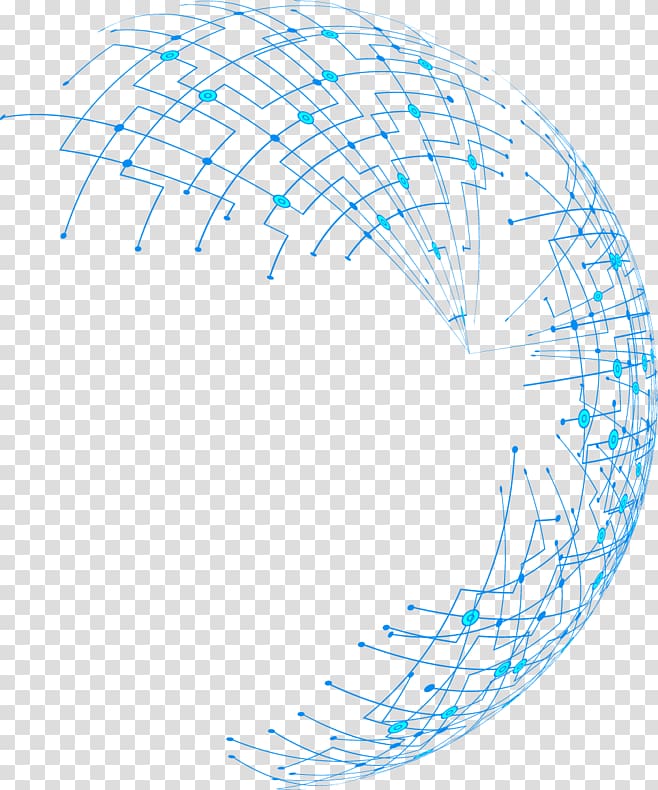 blue sphere art, Point Line Ball Circle, Blue technology road map transparent background PNG clipart