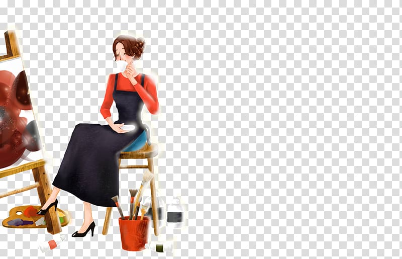 Watercolor painting Cartoon Illustration, Casual woman painted painting transparent background PNG clipart