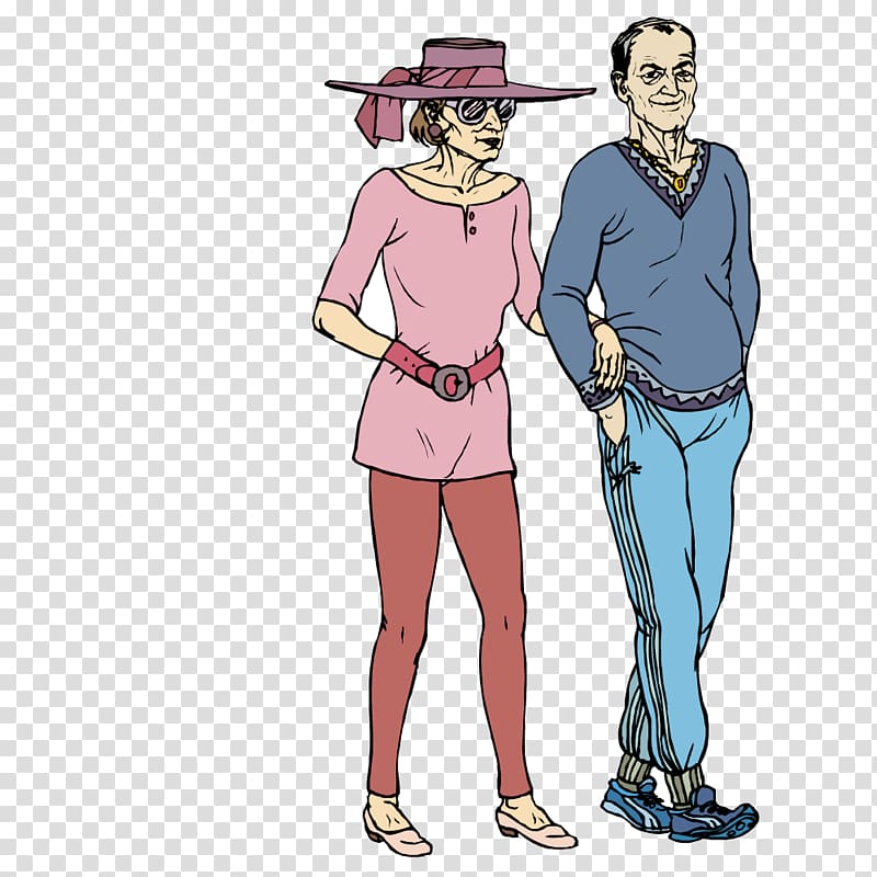 Cartoon Euclidean Illustration, Elderly couples arm in arm transparent background PNG clipart