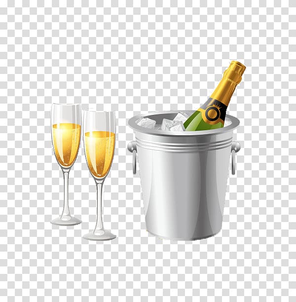 Champagne glass Wine Bottle, Ice bucket alcoholic beverages transparent background PNG clipart