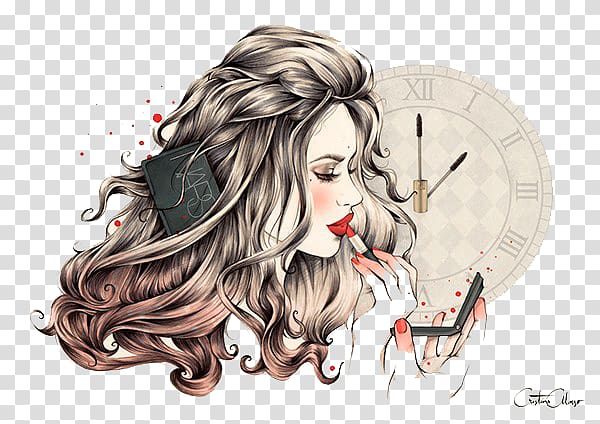 woman putting on makeup clip art