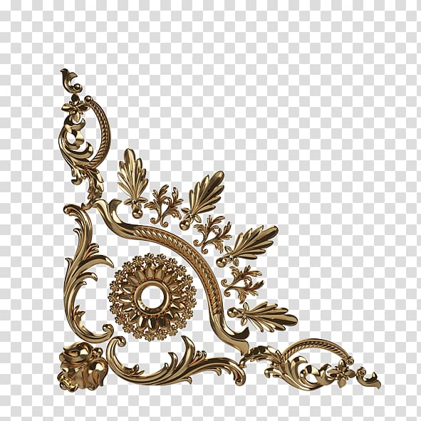 gold-colored metal wall decor, 3D computer graphics Ornament Sculpture, Gold Jewelry transparent background PNG clipart