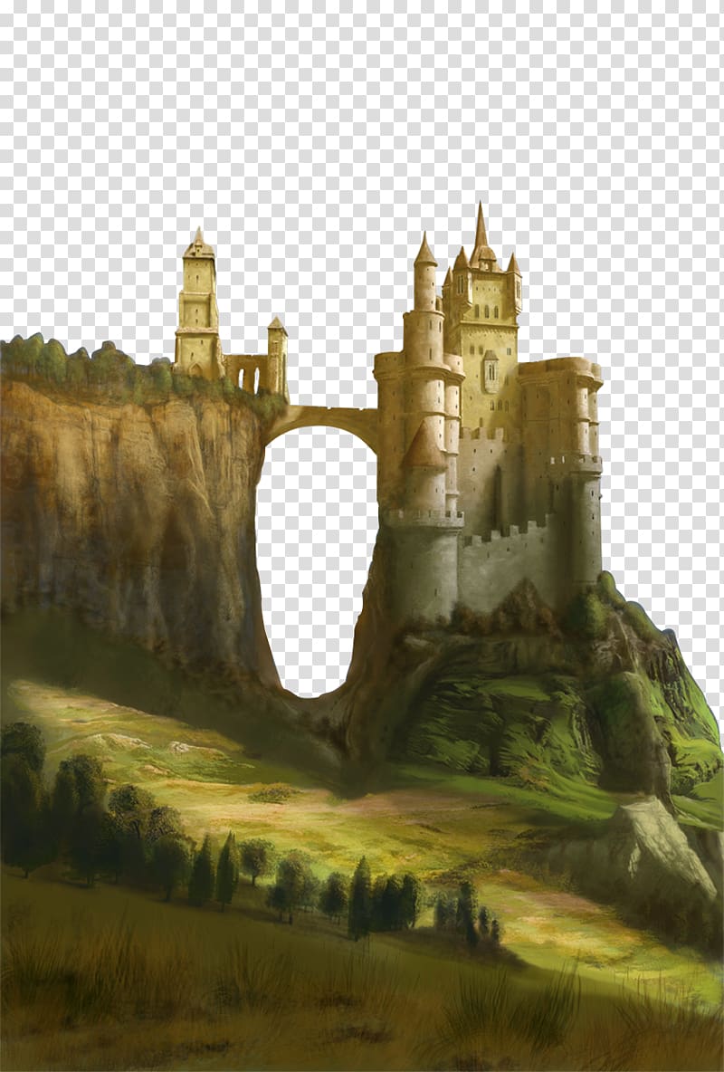 beige castle beside mountain cliff illustration, Castle Drawing Art, Cliff Castle transparent background PNG clipart