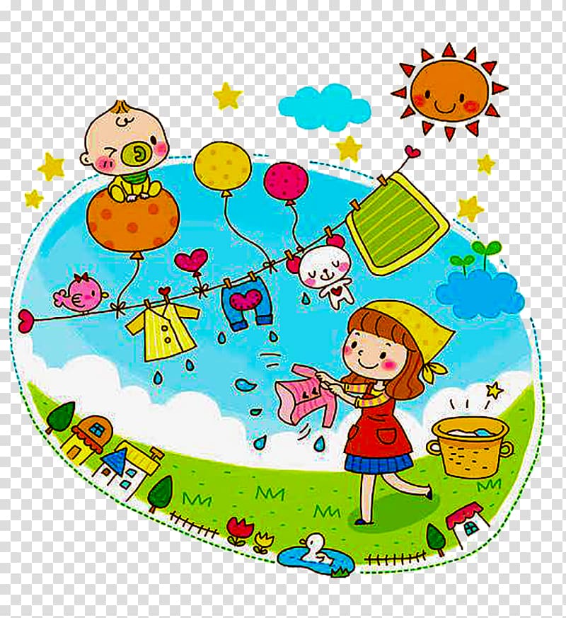 hand-painted mom washes baby clothes transparent background PNG clipart
