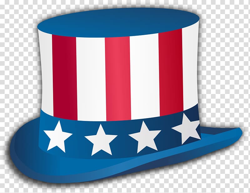 red, white, and blue American flag hat art, Happy Fourth Of July Top Hat transparent background PNG clipart