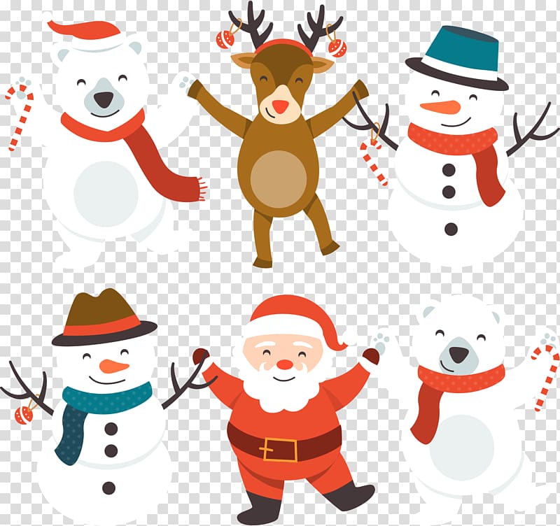 Santa Claus Bear Christmas Snowman, Cute snowman and Santa Claus transparent background PNG clipart