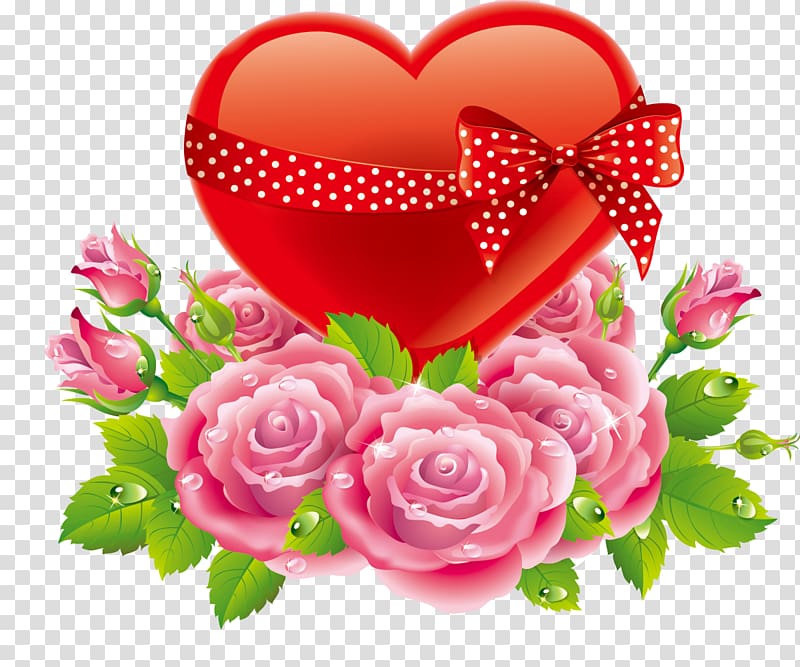 pink flowers and heart illustration, Heart Rose Valentines Day Love, Rose Heart transparent background PNG clipart