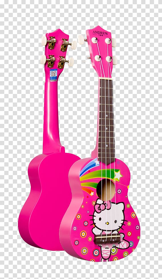 Hello Kitty Stratocaster Electric guitar Ukulele, Rose Red Hello Kitty guitar transparent background PNG clipart