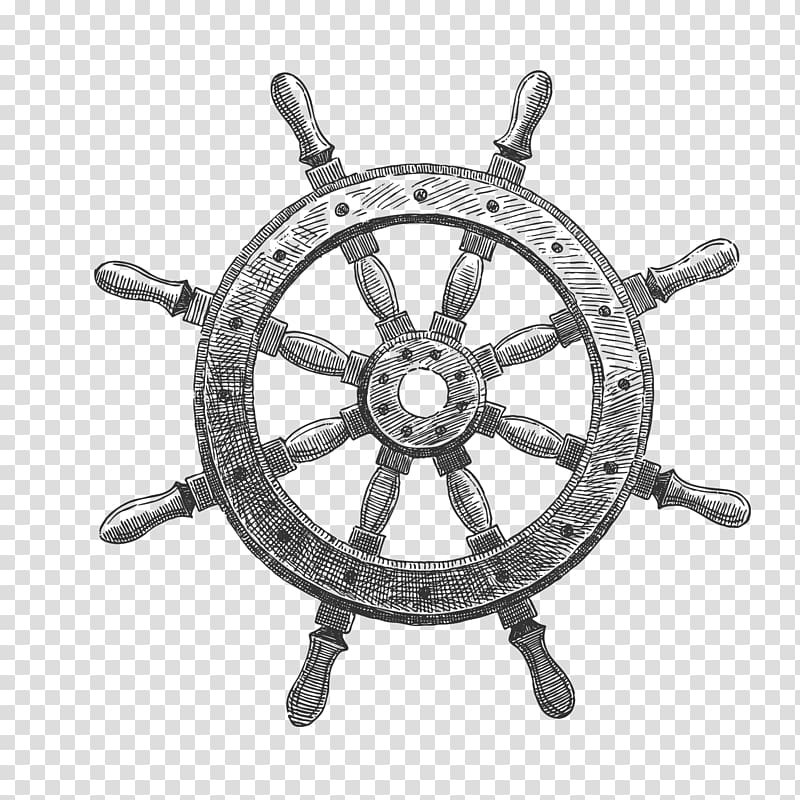 black ship's wheel sketch, Ships wheel Maritime transport Rudder, Nautical elements transparent background PNG clipart