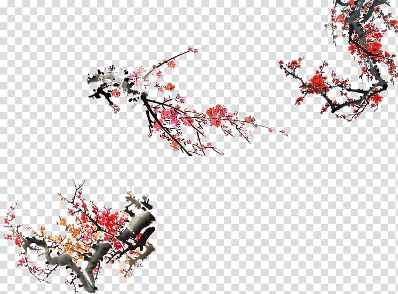 Ink wash painting Plum blossom, Creative Ink wind transparent background PNG clipart