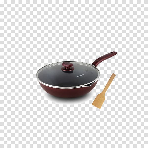 Non-stick surface Shovel Cookware and bakeware Wok, Nine Yang nonstick wok gift wooden shovel transparent background PNG clipart