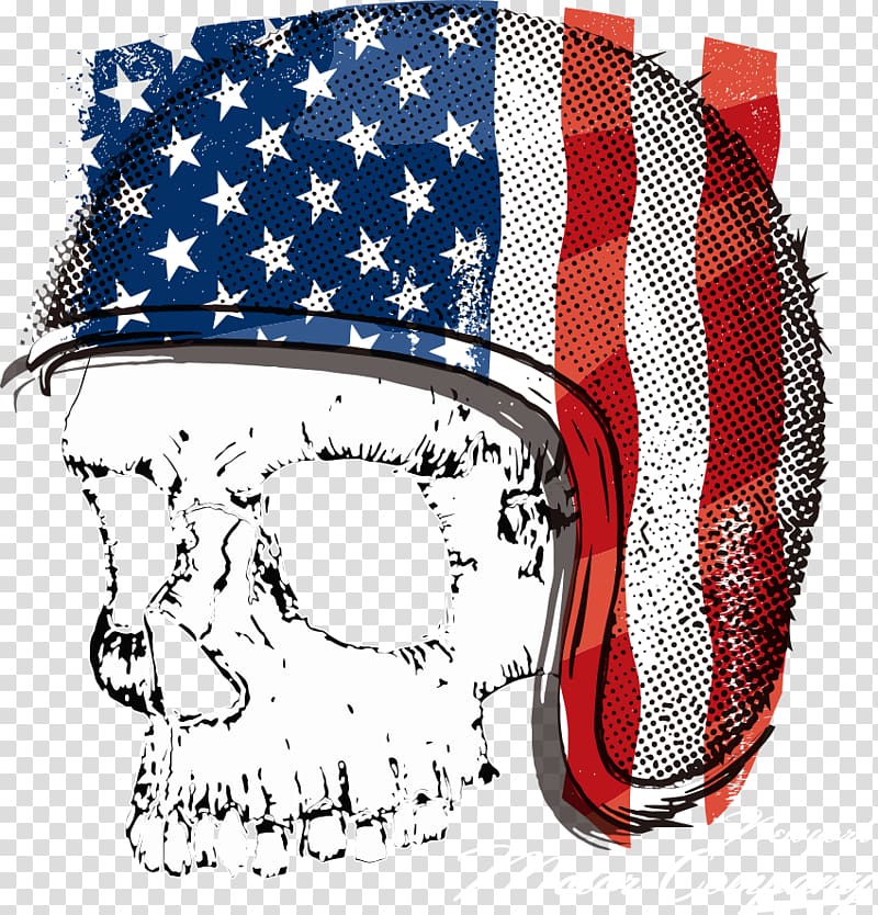 skull New York Motor Company , T-shirt Motorcycle helmet Flag of the United States, flag skull print transparent background PNG clipart