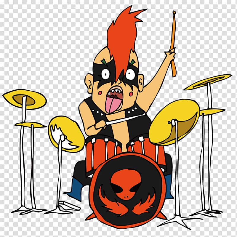 Drums Illustration, Crazy drummer transparent background PNG clipart