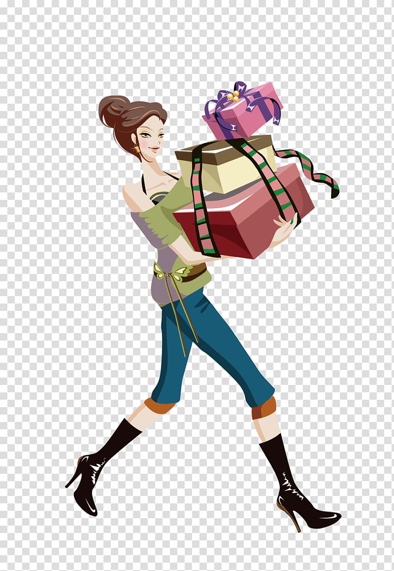 Shopping Girl Woman, Cartoon Women Shopping transparent background PNG clipart