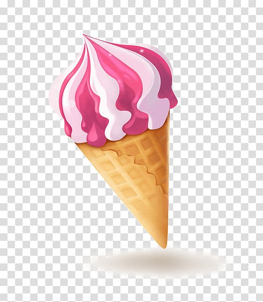 pink and white strawberry ice cream icon, Ice cream cone, Cones transparent background PNG clipart