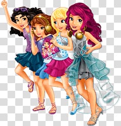 four female illustration, Lego Friends Partying transparent background PNG clipart