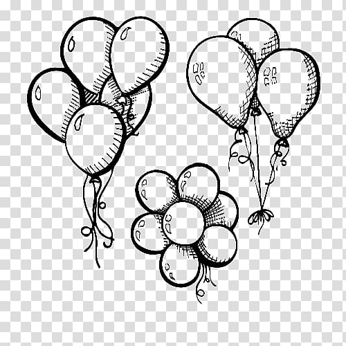 three balloon illustration, Drawing Balloon Illustration, Three strings of balloons transparent background PNG clipart