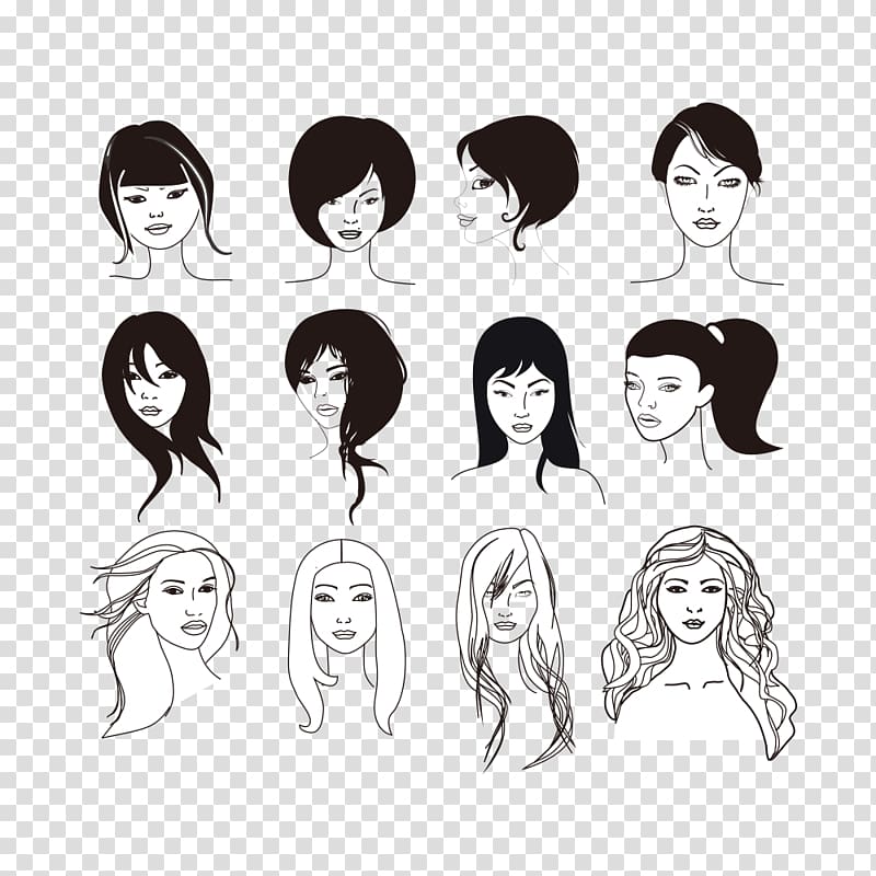 Long hair Woman Hairstyle Illustration, Women hairstyle transparent background PNG clipart