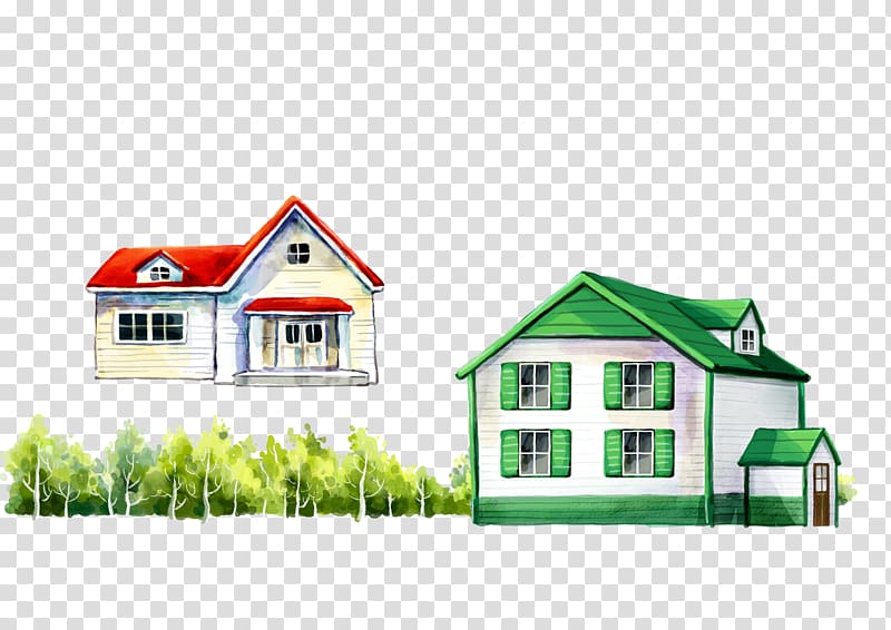 Villa Home House Family, Villa cartoon painting transparent background PNG clipart