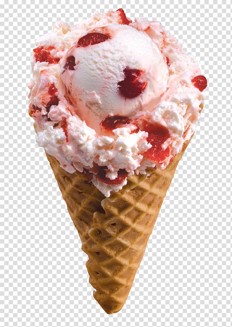 strawberry ice cream on cone, Ice cream transparent background PNG clipart