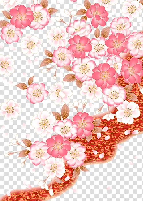 white and pink flowers illustration, Japan Oil-paper umbrella Motif, Wedding Peach background elements transparent background PNG clipart