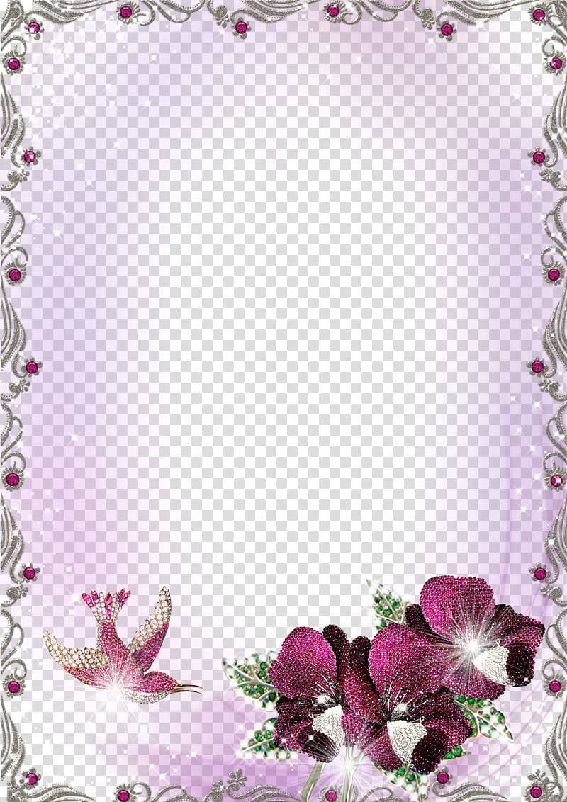 pink petaled flower boarder illustration, frame file formats , Purple Border Frame transparent background PNG clipart