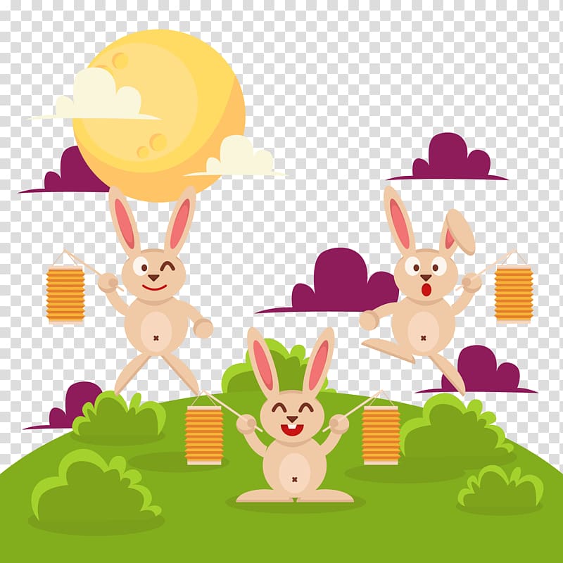 Easter Bunny Moon rabbit Mid-Autumn Festival, Mid Autumn Moon rabbit pull free transparent background PNG clipart