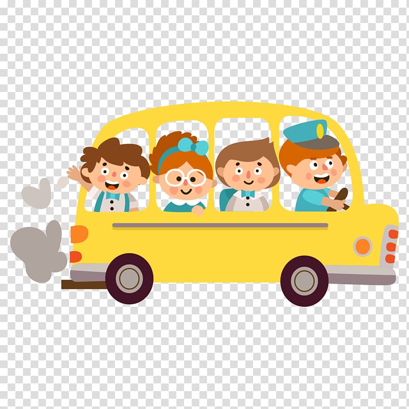 four people inside yellow vehicle illustration, Student Child School , school bus transparent background PNG clipart