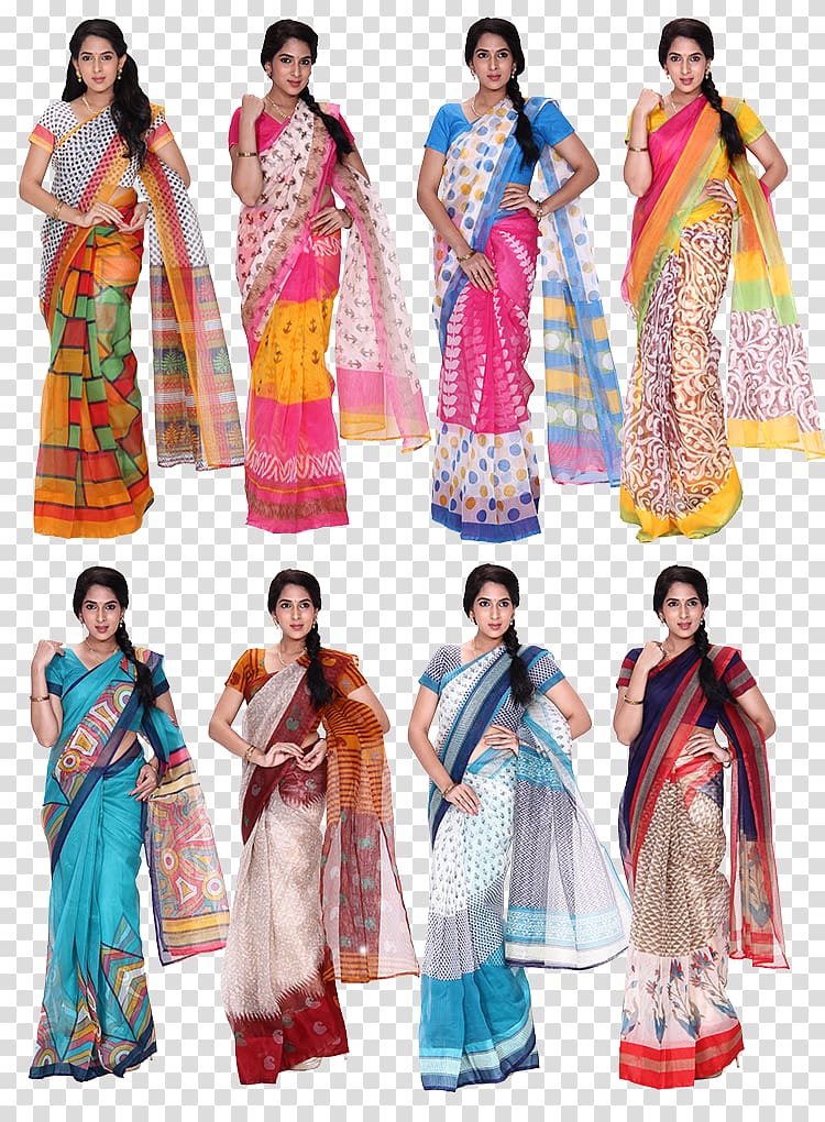 Sari Kota Doria Textile Silk, Women saree transparent background PNG clipart