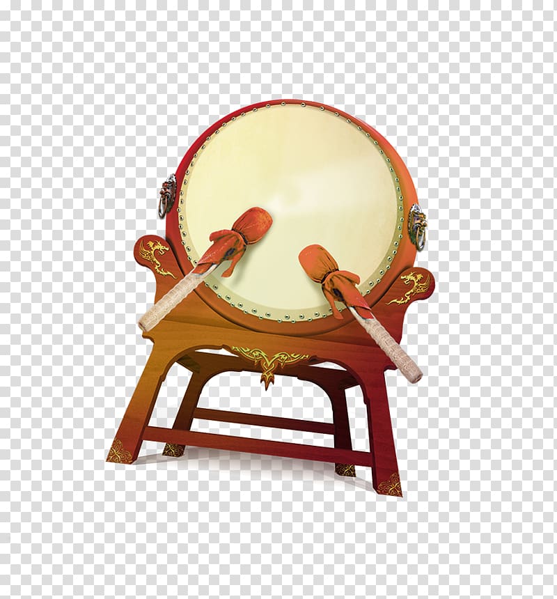 brown and white drum with stand art, Chinese New Year Drum Festival Red Traditional Chinese holidays, Drum hammer transparent background PNG clipart