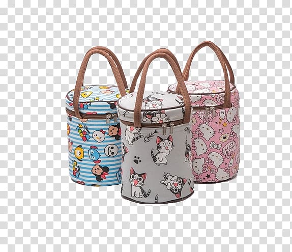 Bento Taobao Bag Tmall Vacuum flask, Cartoon round rice canvas bags transparent background PNG clipart