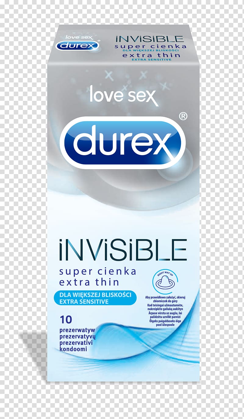 DUREX Invisible Extra Thin Extra Sensitive 10-Pack Condoms Cream Water Product, water transparent background PNG clipart