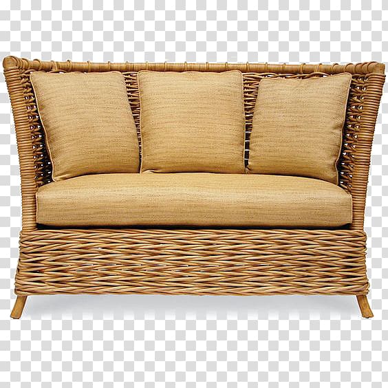 beige wicker loveseat and pillow, Table Loveseat Nightstand Couch, Bamboo sofa transparent background PNG clipart