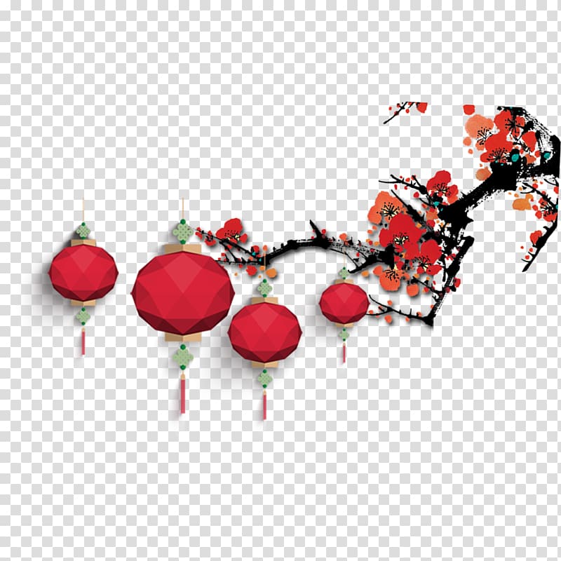 Plum blossom Lantern Lunar New Year, Plum lantern decorative material transparent background PNG clipart