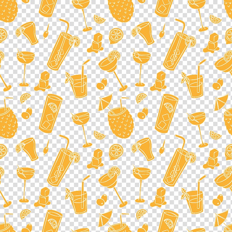 yellow assorted-drink lot illustration, Drink ArtWorks, Hand drawn seamless background Summer Drinks transparent background PNG clipart