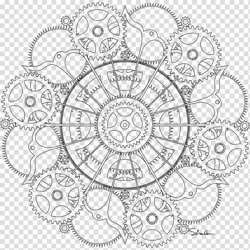 Coloring book Steampunk Feminism Mandala Drawing, bicycle with flowers transparent background PNG clipart