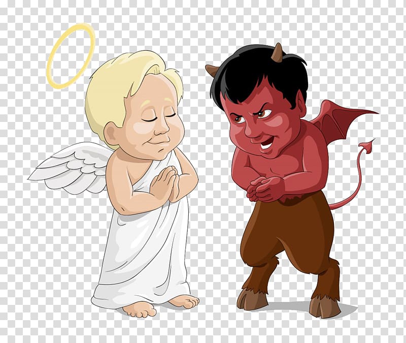 Devil Angel , Cartoon Angel and Devil transparent background PNG clipart