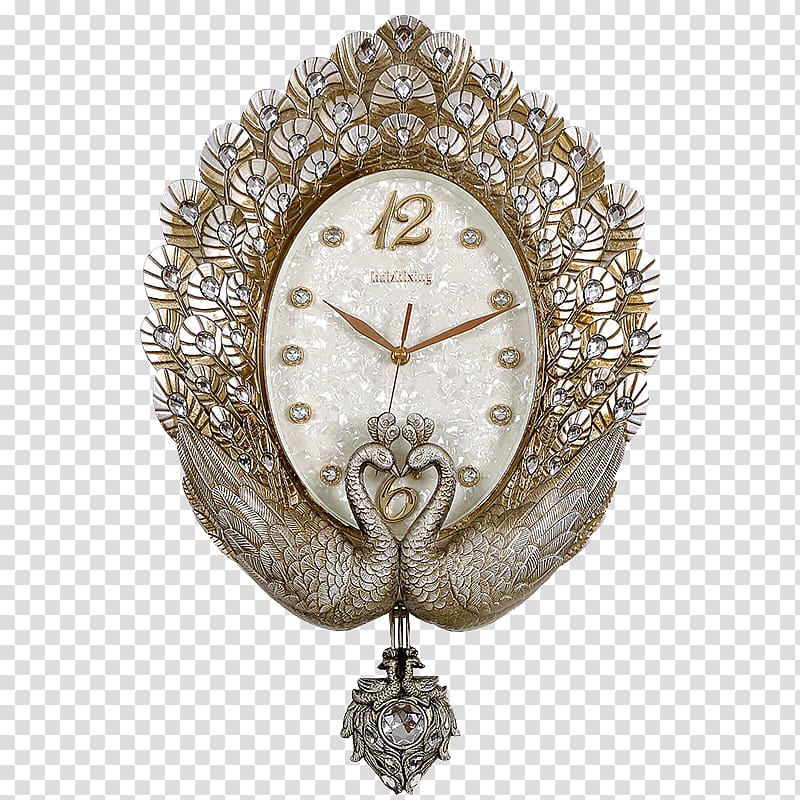 Pendulum clock Wall Living room Bedroom, Peacock Art Clock transparent background PNG clipart