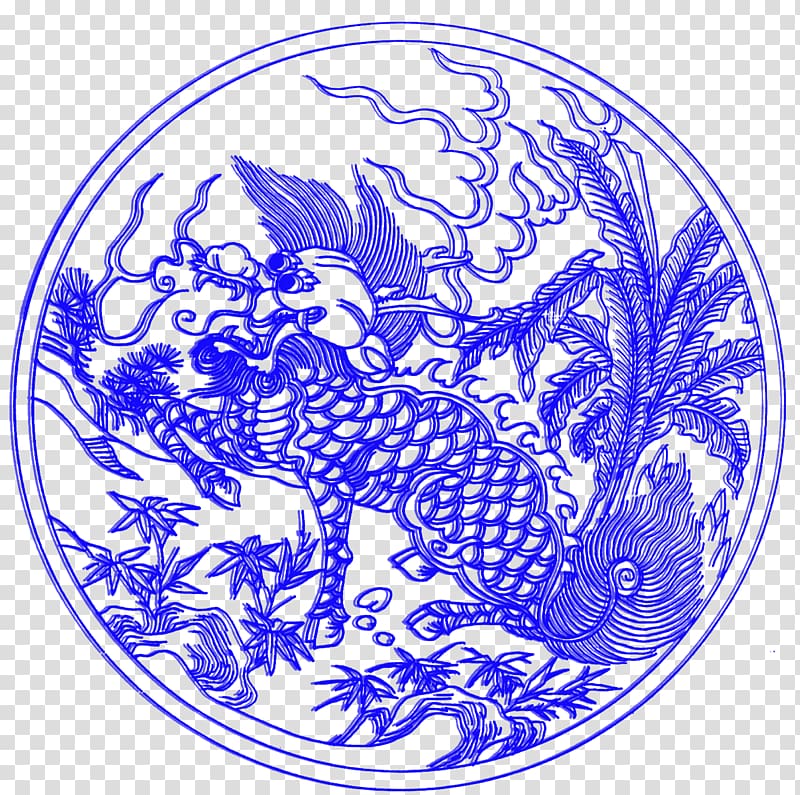 Blue and white pottery Circle Qilin , Blue unicorn transparent background PNG clipart