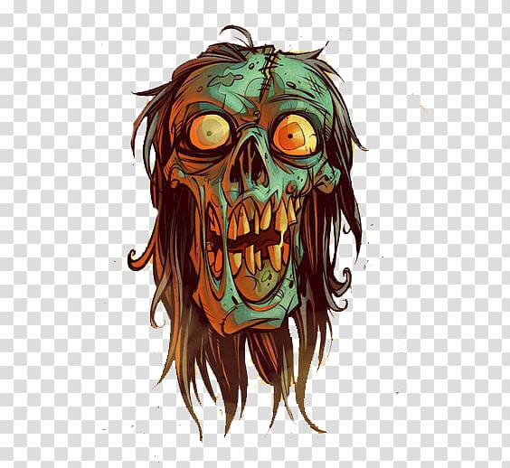 green zombie head art, Zombie Drawing Illustration, Long Skeleton transparent background PNG clipart