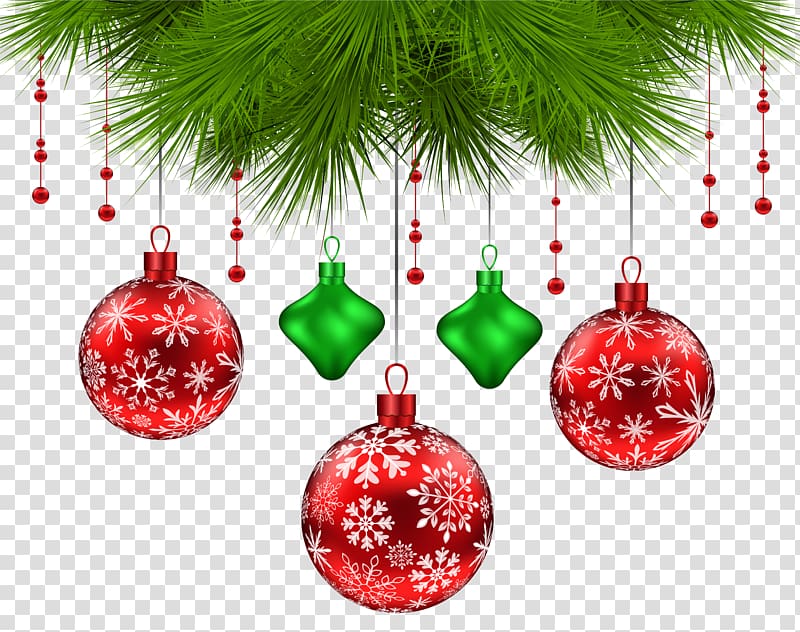 red and green baubles illustration, Christmas tree , Christmas Pine Decoration transparent background PNG clipart