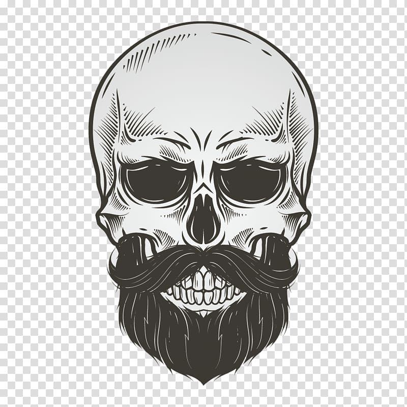 Skull Beard Drawing Illustration, bearded skull, gray skeleton skull illustration transparent background PNG clipart