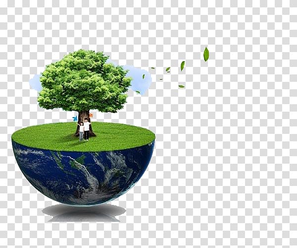 green leafed tree and earth illustration, Earth Environmental protection Natural environment, Half the globe transparent background PNG clipart