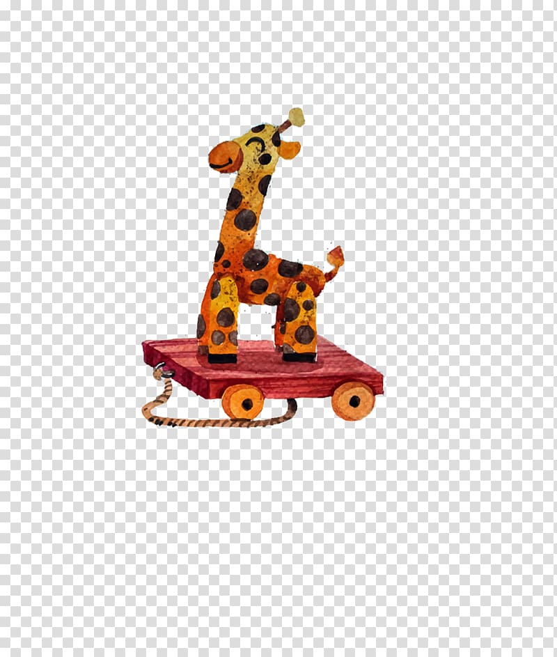 toy giraffe with wheels, Northern giraffe Watercolor painting, Watercolor Giraffe transparent background PNG clipart