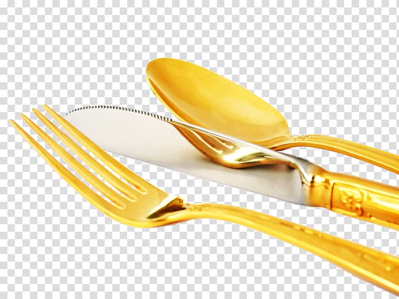 Knife Fork Spoon Cutlery, Gold spoon transparent background PNG clipart