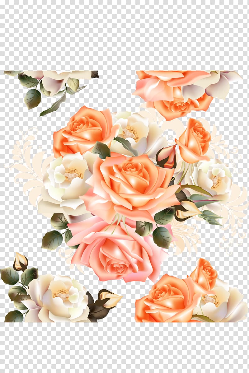Rose Flower Pattern, Retro roses transparent background PNG clipart