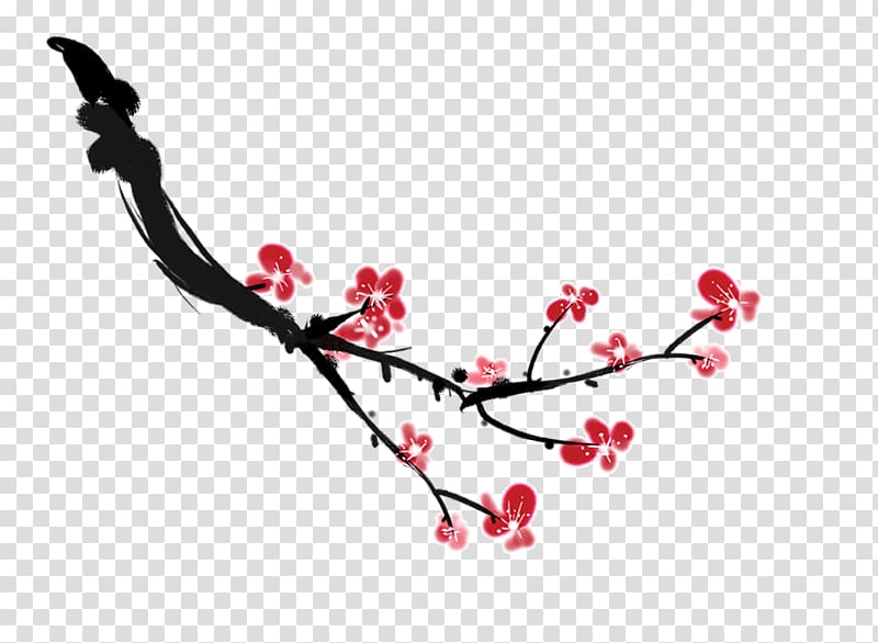 Ink wash painting Plum blossom Graphic design, Plum flower transparent background PNG clipart