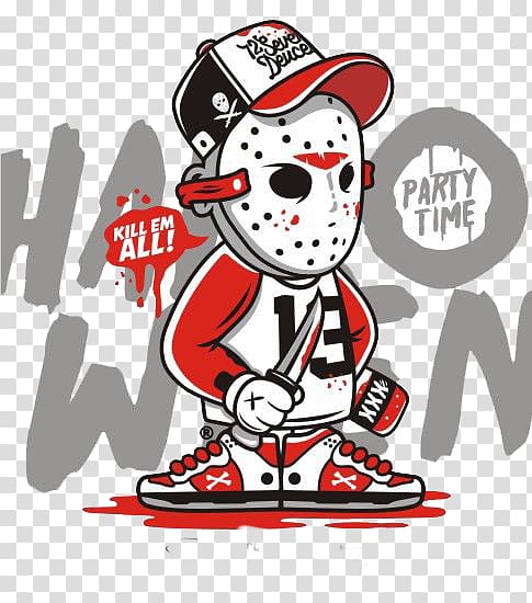 Jason Voorhees Kill Em All! Party Time illustration, Graffiti Hip hop music Drawing, Jason mask killer transparent background PNG clipart