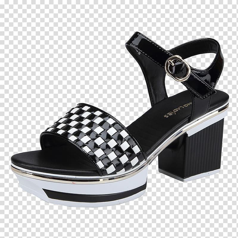 High-heeled footwear Dress shoe Black and white, Black and white plaid heels transparent background PNG clipart