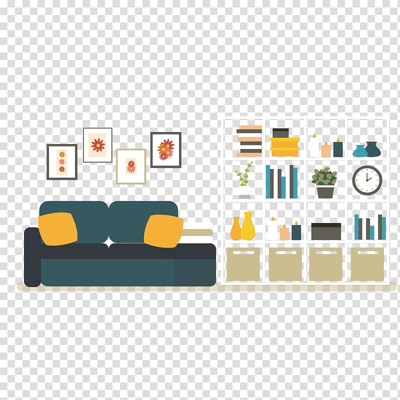 white 4x4 cube organizer illustration, Interior Design Services Cartoon, living room sofa transparent background PNG clipart